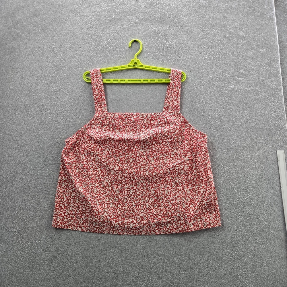 Torrid Women Tank Top 1 Red Floral Button Square Neck Front‎